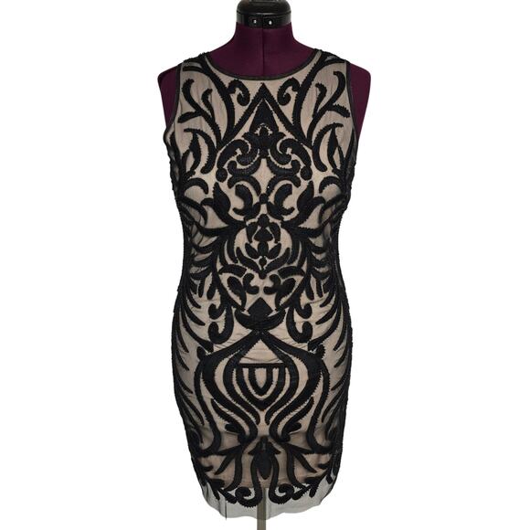 NEW NWT Women's VVMCURVE Black Beaded Overlay Beige Cocktail Dress | Size Large - Picture 1 of 13